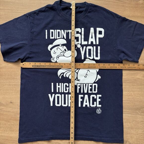 2012 Popeye I Didn’t Slap You I High Fived Your Face Graphic T-Shirt L Navy - Picture 7 of 8